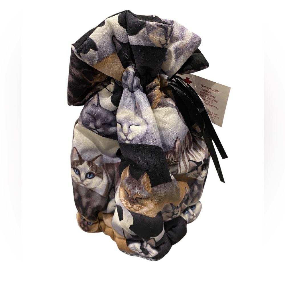 Cat Print Drawstring Tea Cozy Handcrafted - Picture 2 of 5